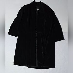 Vintage Alex Evenings Black Velvet Opera Coat Duster Open Front Full Length Sz M